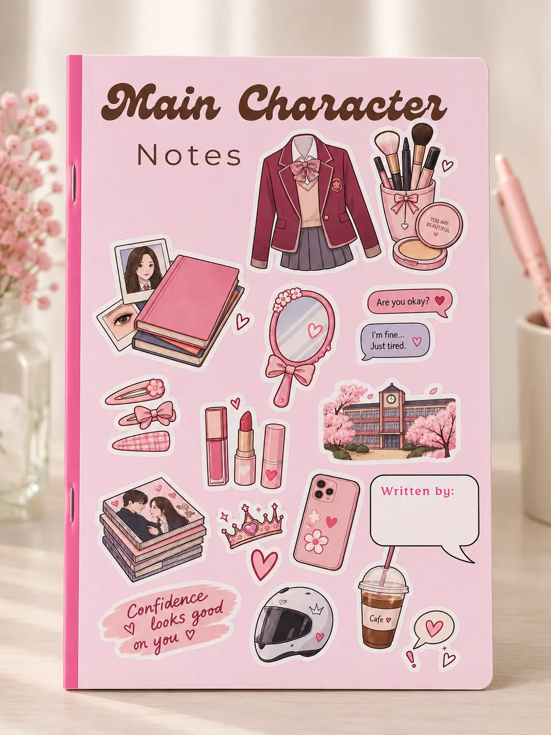 Main Character Notes pink Korean inspired notebook front cover